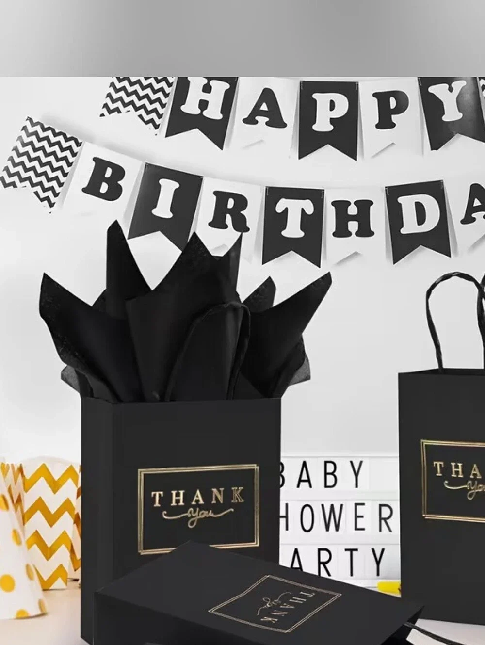 Set of Black And Gold Thank You Gift Bag Set With tissue Paper (50)